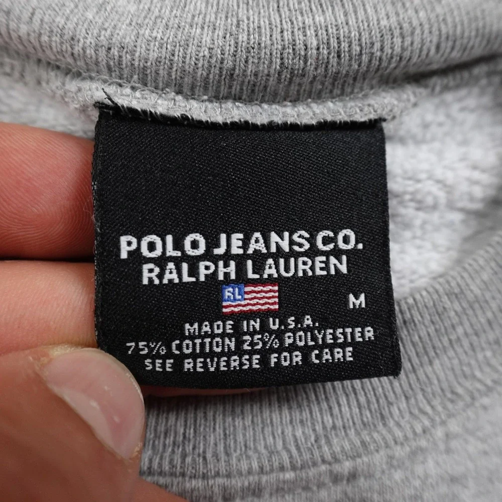 VTG Ralph Lauren Sweater Mens M Gray Polo Jeans Logo Crewneck Sweatshirt USA 90s